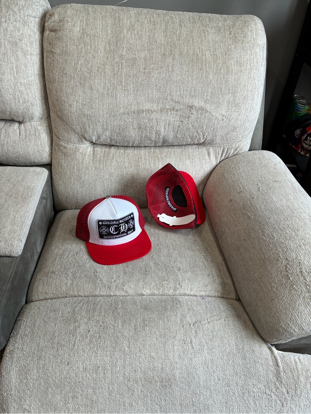 Chrome Hearts Red and White Mesh Trucker Hat